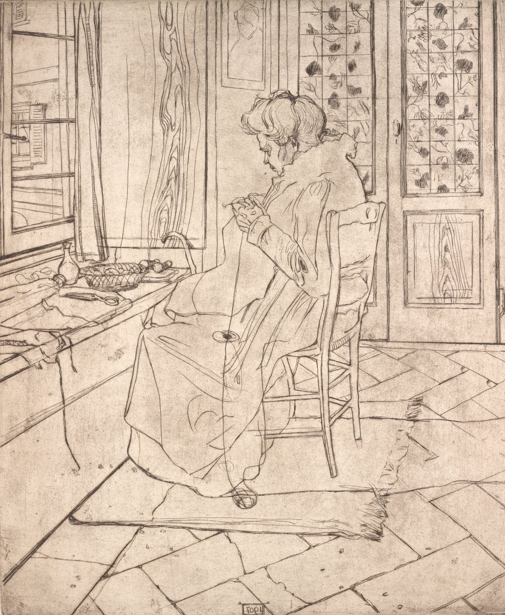 Kunstnerens mor hekler, 1907. av Umberto Boccioni
