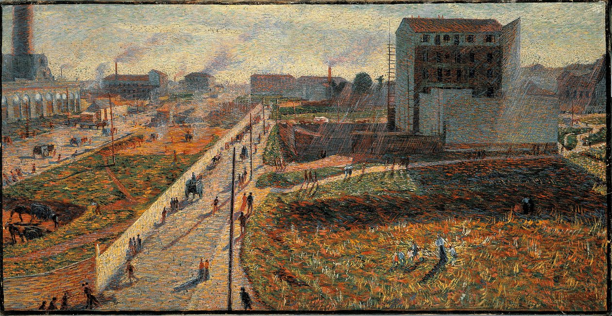 Fabrikkene til Porta Romana i Milano (Olje på lerret av Umberto Boccioni
