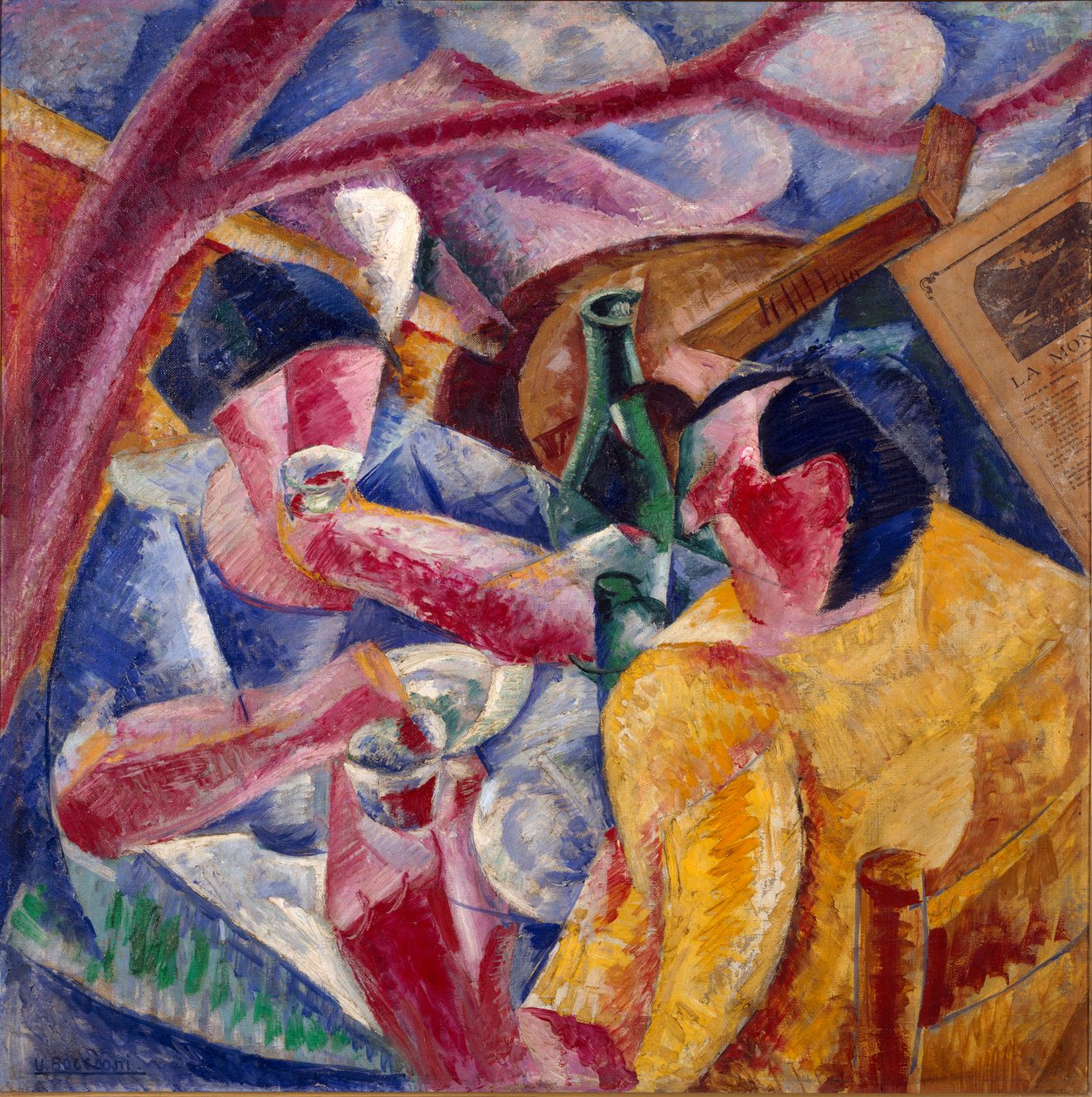 Under pergolaen, Napoli-maleri av Umberto Boccioni (1882-1916) 1914. Olje og collage på lerret. Dim. 83x83 cm Milano, Novecento-museet av Umberto Boccioni