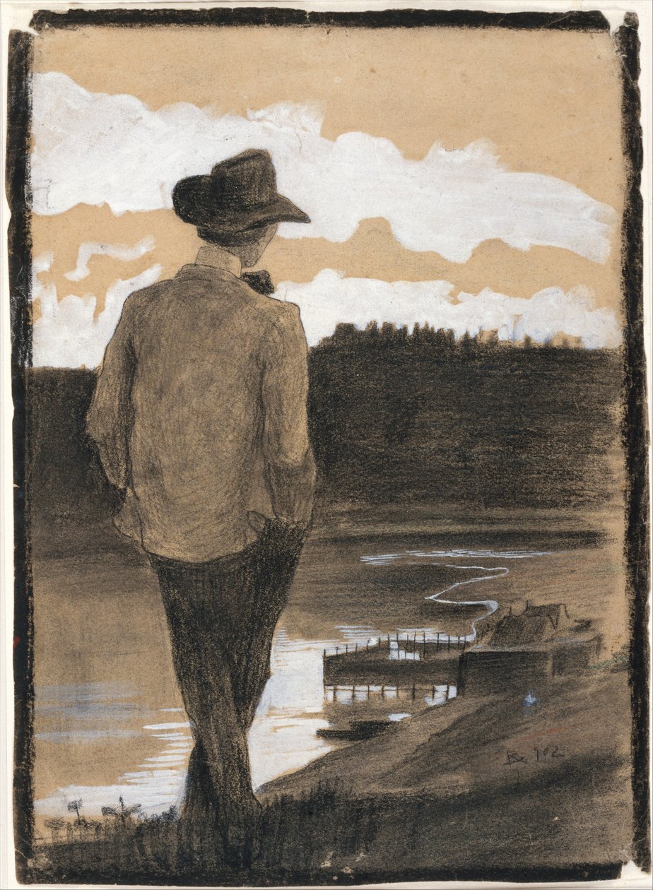Ung mann på en elvebredd (recto); studie av en wagnersk scene (verso) av Umberto Boccioni
