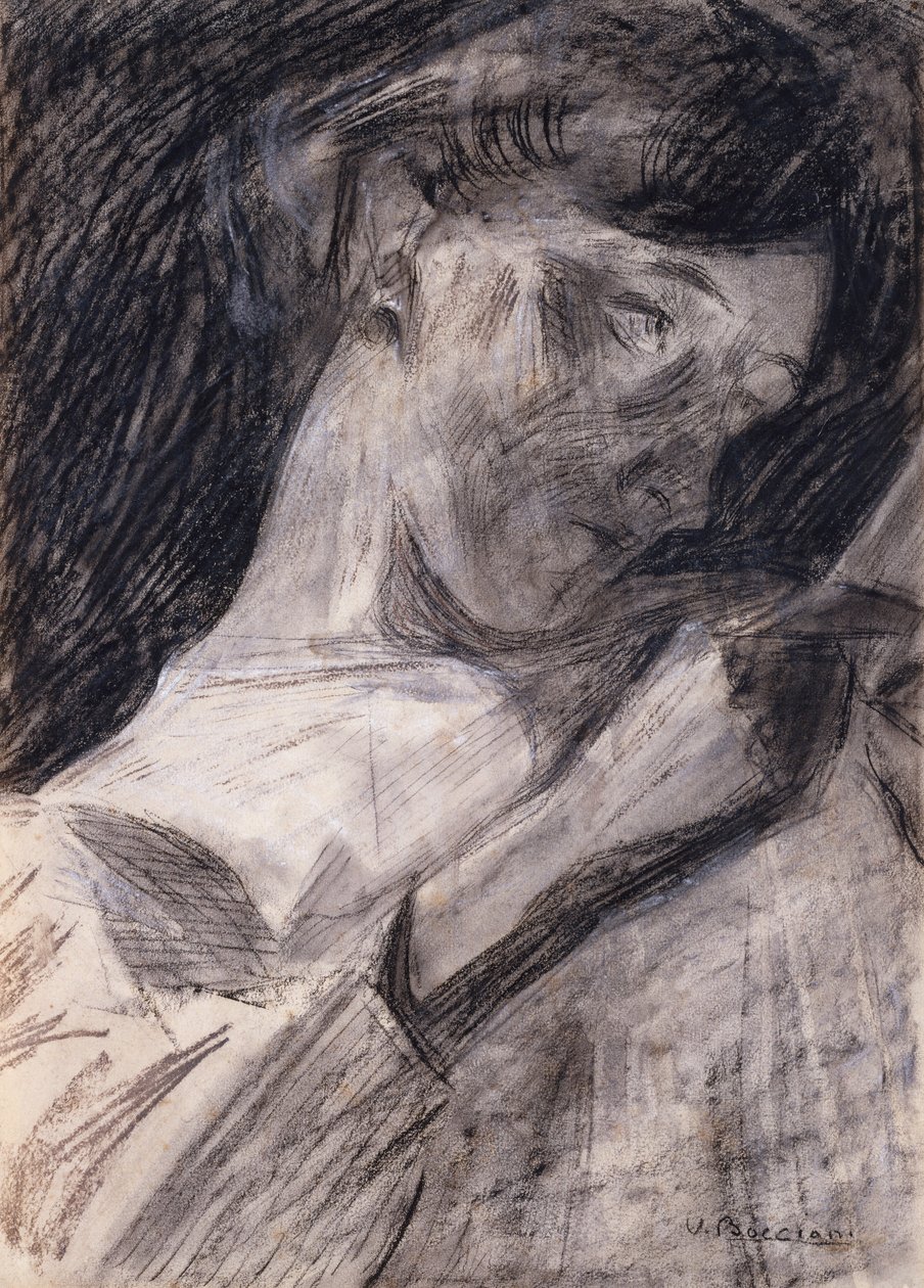 Ung kvinne som leser Ines, 1909-10. av Umberto Boccioni