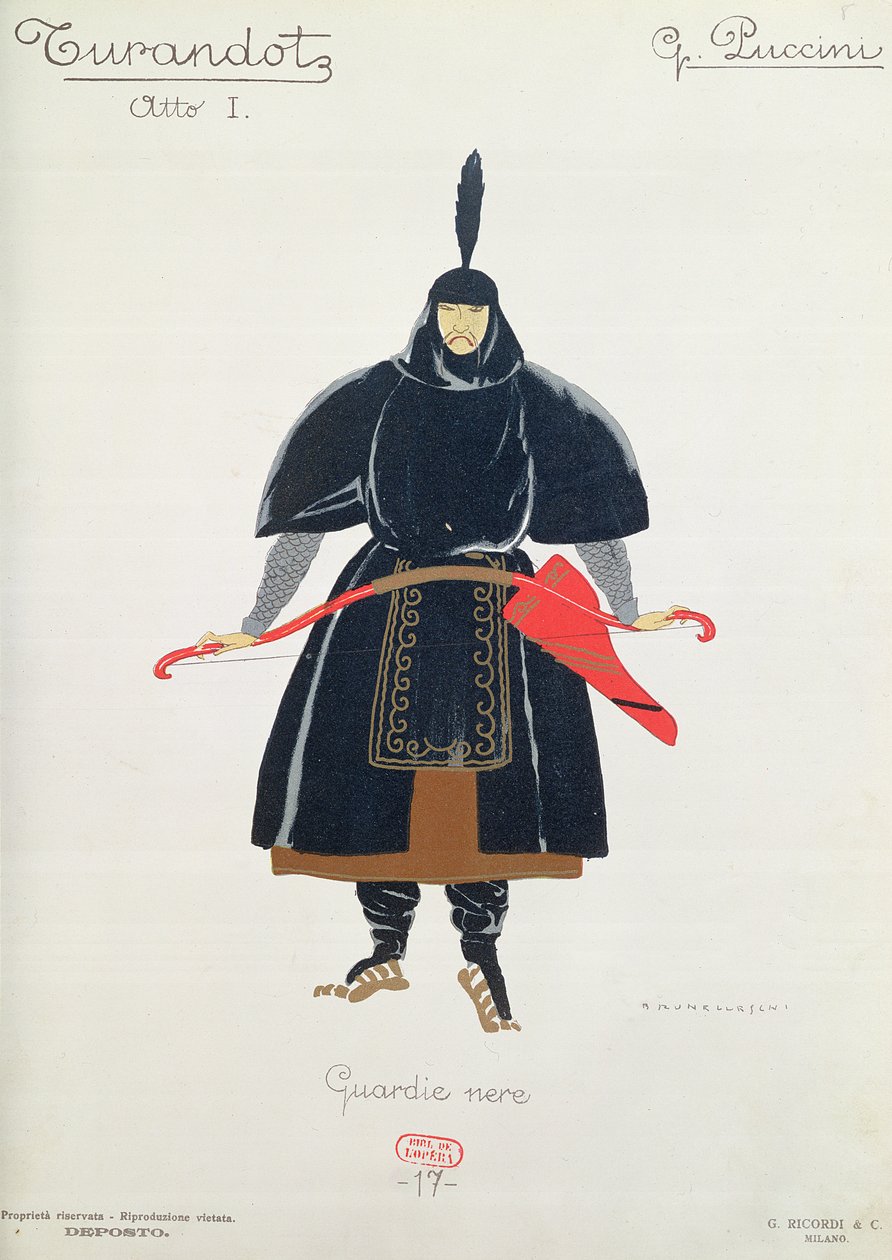 Kostymedesign for Black Guards fra Turandot av Giacomo Puccini av Umberto Brunelleschi