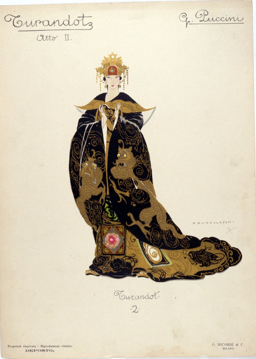 Kostyme for karakteren til prinsesse Turandot i operaen "" Turandot "" av komponisten Giacomo Puccini (1858-1924) - 1926 av Umberto Brunelleschi