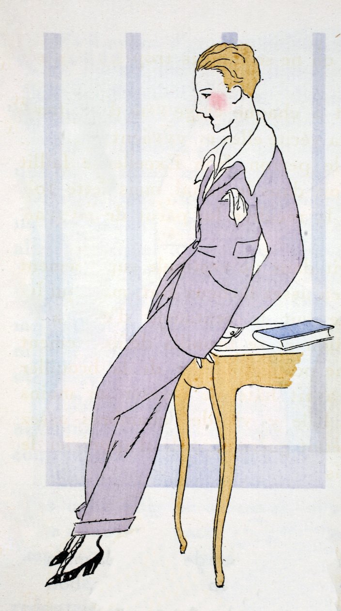 Elegant i buksedress i Venezia (pochoir-trykk) av Umberto Brunelleschi