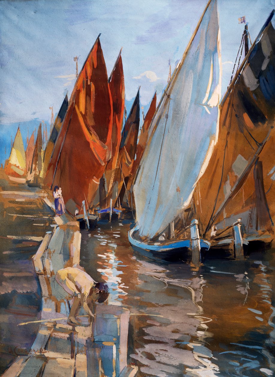Adriaterhavsseilbåter, av Umberto Coromaldi (1870-1948). Italia, 1900-tallet. av Umberto Coromaldi