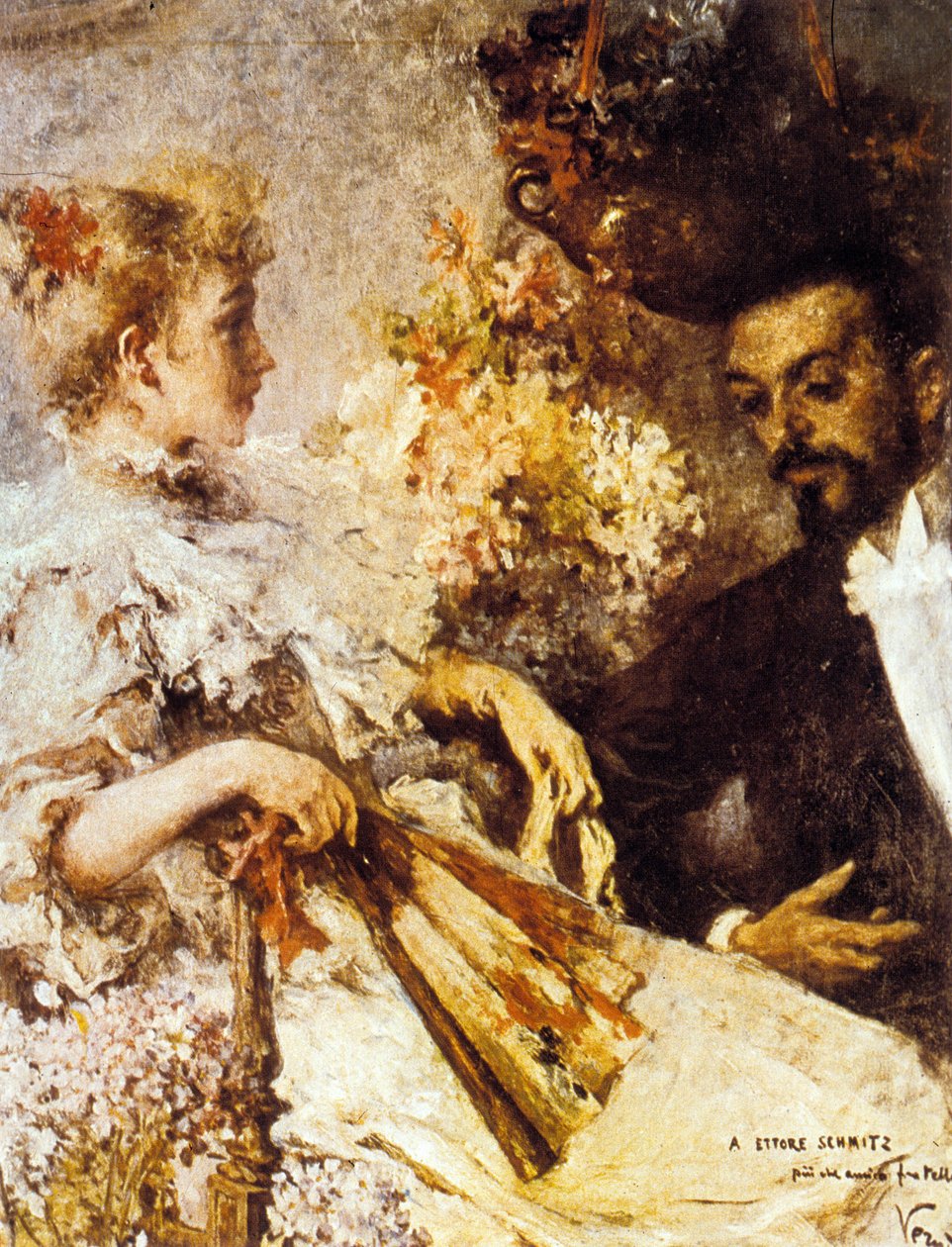 Italo Svevo (1861-1928) with his sister (huile on canvas) av Umberto Veruda