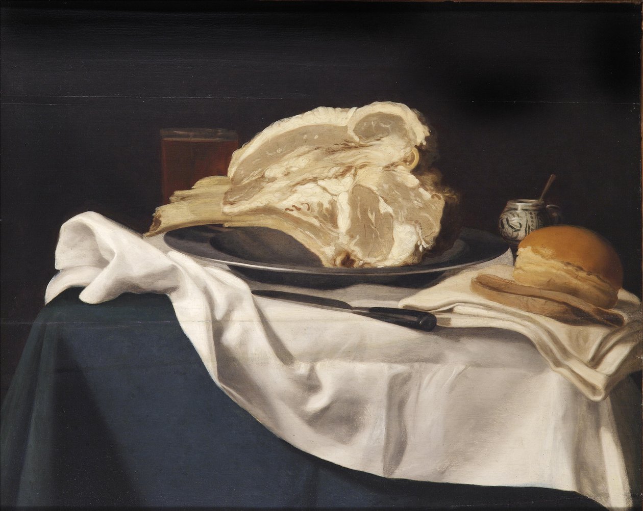 Stilleben med kjøtt og brød av Umkreis des Johann Michael Hambach