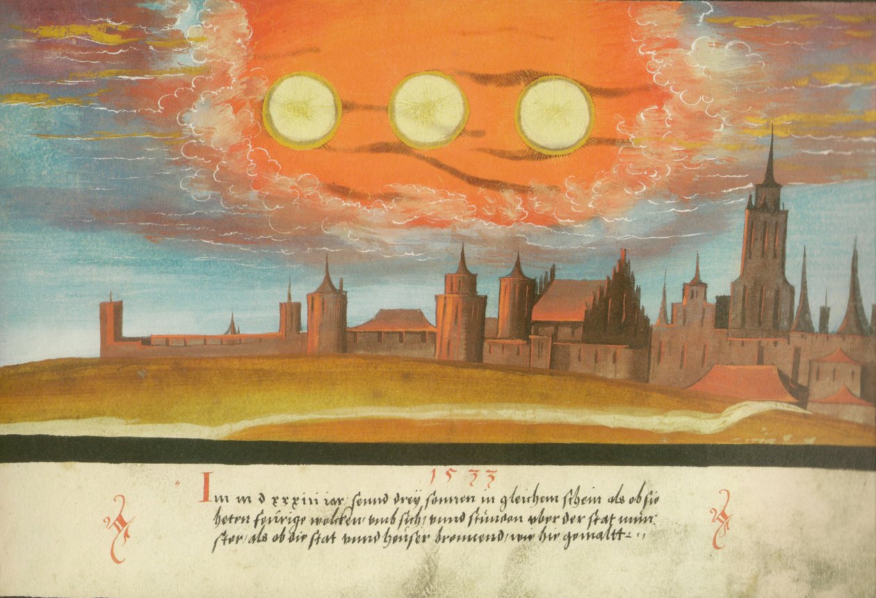 Augsburger Wunderzeichenbuch - Folio 131 Auxiliary Suns over Munster av Unbekannt Unbekannt