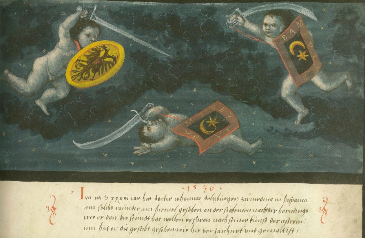 Augsburger Wunderzeichenbuch - Folio 134 Det himmelske slaget om tre barn 1536 av Unbekannt Unbekannt