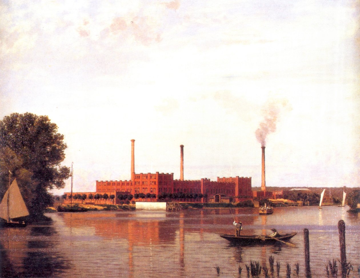Berlin - Laundry and Dyeing Company Spindler ved River Spree nær Köpenick, maleri av en ukjent kunstner 1881 av Unbekannt Unbekannt