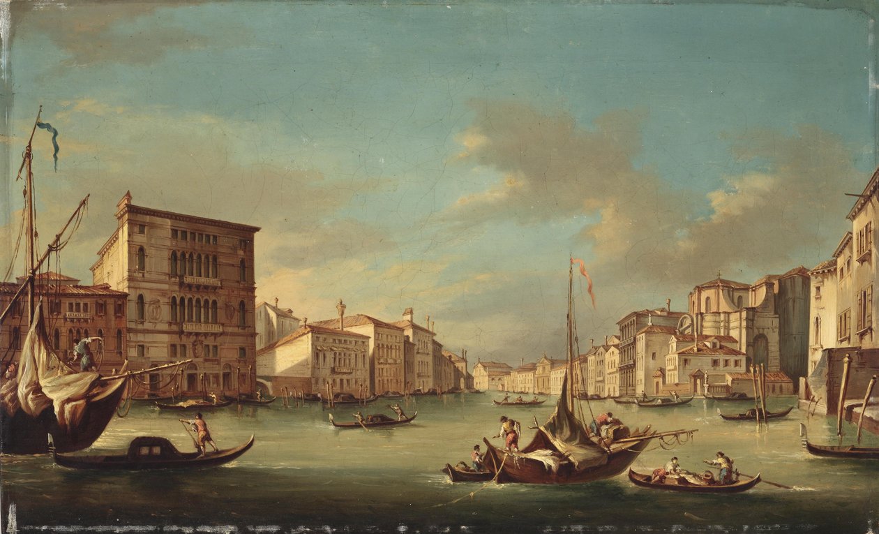 Utsikt over Canal Grande med kirken San Geremia av Unbekannt Unbekannt