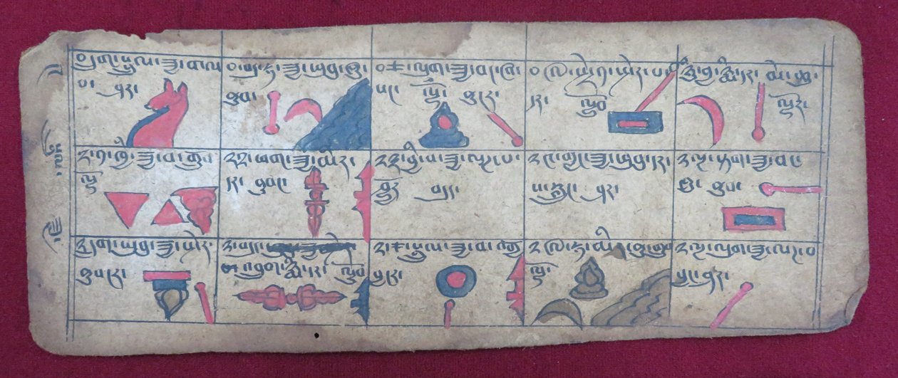 Ersu astrologisk almanakk i en halv måned, med Ersu Shaba-piktogrammer og forklaringer på tibetansk av Unbekannt Unbekannt