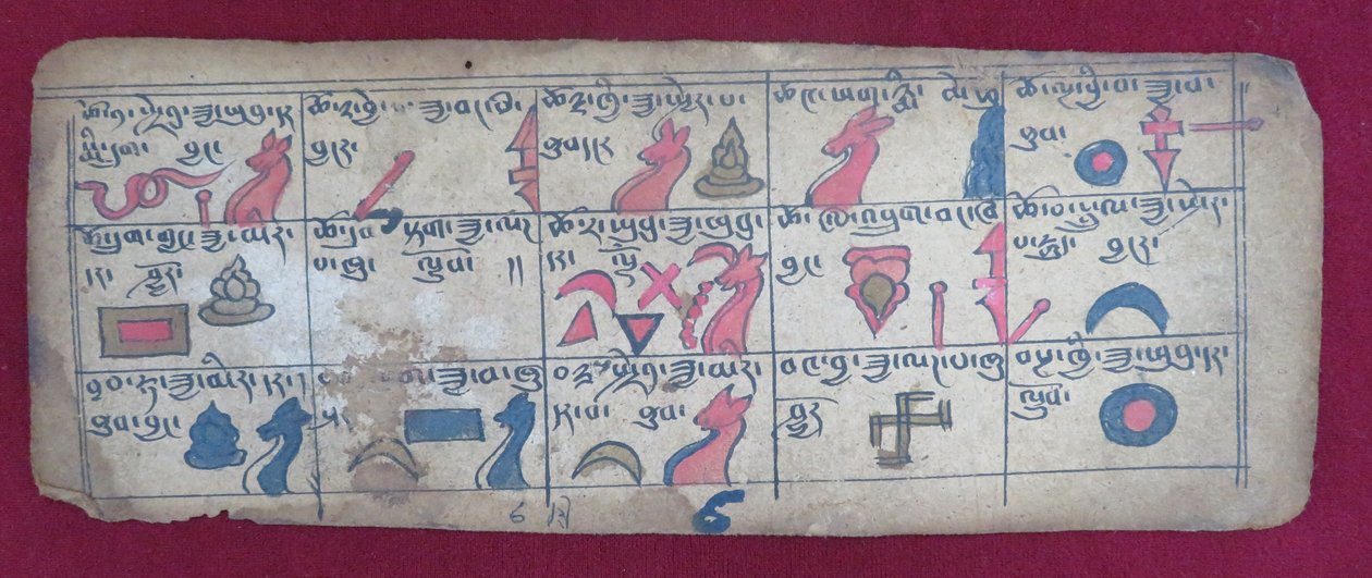 Ersu astrologisk almanakk i halvparten av den sjette måneden, med Ersu Shaba -piktogrammer og forklaringer på tibetansk av Unbekannt Unbekannt