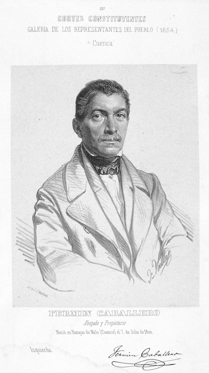 Svart-hvitt gravering av den spanske geografen, journalisten, forfatteren, politikeren og foredragsholderen Fermín Caballero (1800-1876) av Unbekannt Unbekannt
