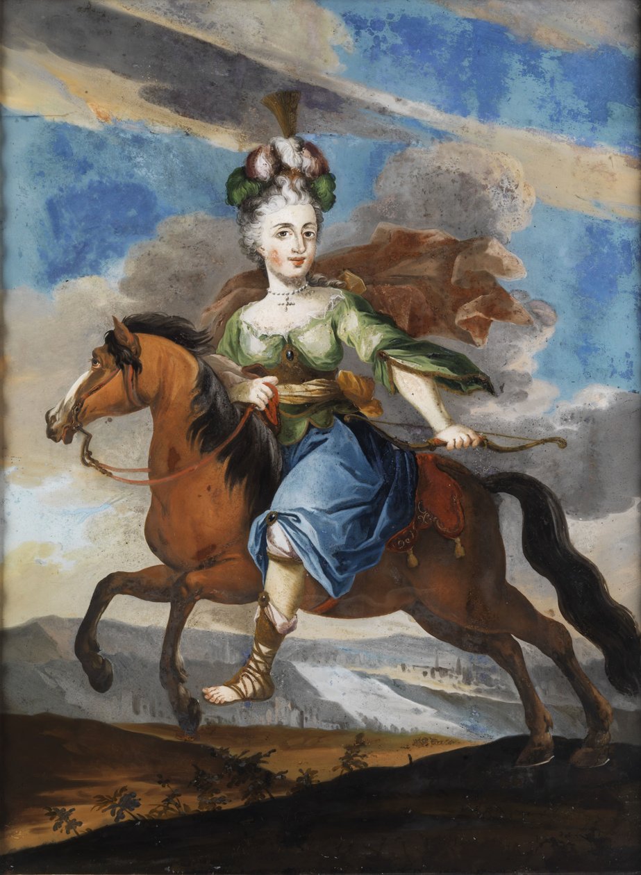 Høflig dame som Diana på hesteryggen. av Unbekannt Unbekannt