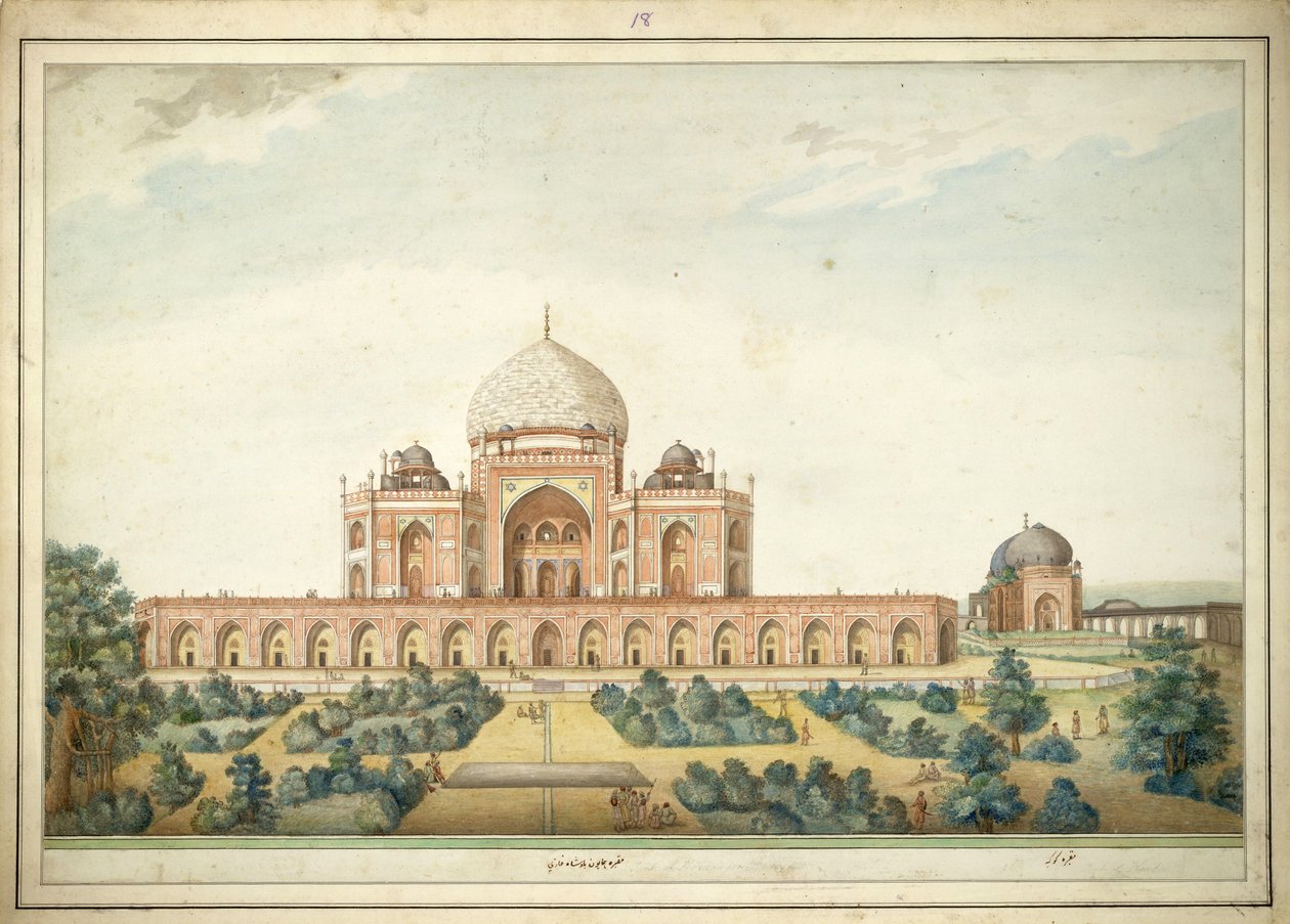 Mausoleum of Humayun, Delhi, i 1820. Akvarellfarge i Agra -stil av en Delhi -kunstner. Skrevet på forsiden i av Unbekannt Unbekannt