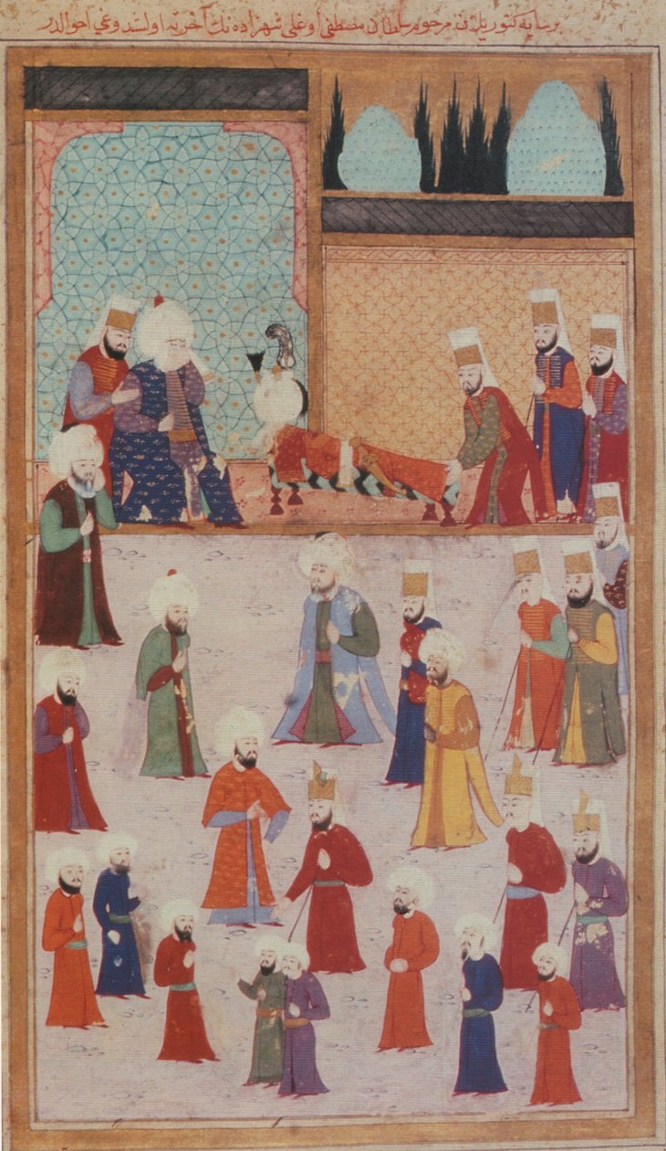 Ottomansk miniatyr som viser begravelsen til prins Mustafa i Bursa av Unbekannt Unbekannt