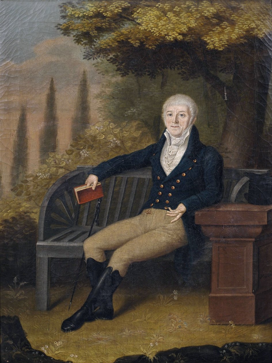 Portrett av Ulm-bokhandleren Christian Gottlob Ebner (1755-1821) på en parkbenk av Unbekannt Unbekannt