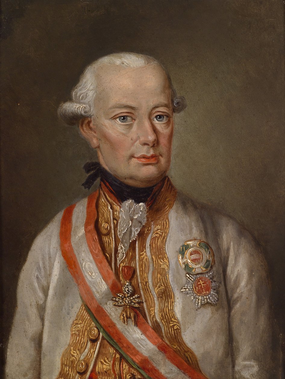 Portrett av keiser Leopold II (1747-1792) i den hellige romerske uniformen med medaljer av Unbekannt Unbekannt