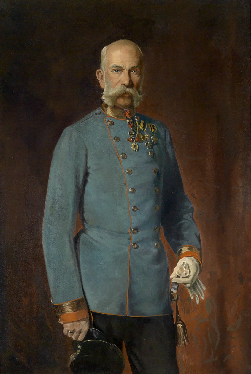 Portrett av den gamle keiseren i feltmarskalkuniform med medaljer av Unbekannt Unbekannt
