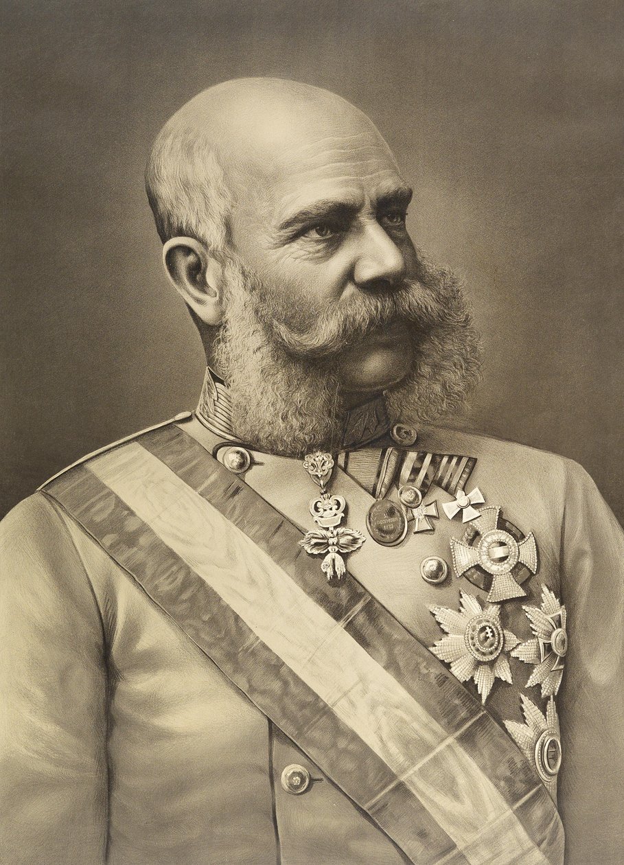 Portrettlitografi av keiser Franz Joseph I i uniform med medaljer av Unbekannt Unbekannt