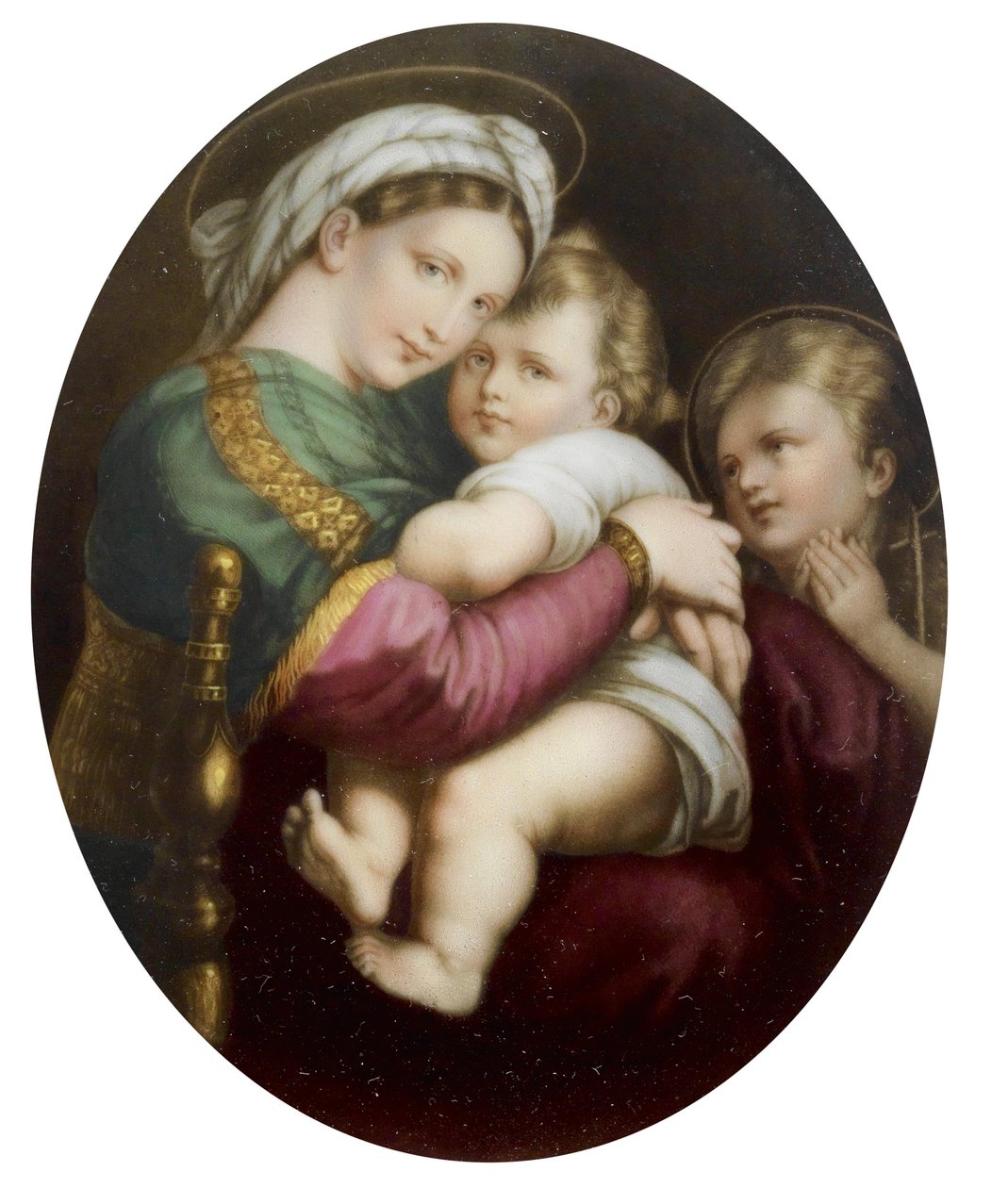 Porselensmedaljong basert på Madonna della sedia av Raphael av Unbekannt Unbekannt