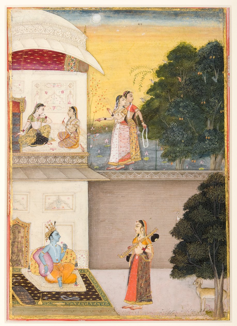 Radha kommer til Krishna med vinaen sin av Unbekannt Unbekannt