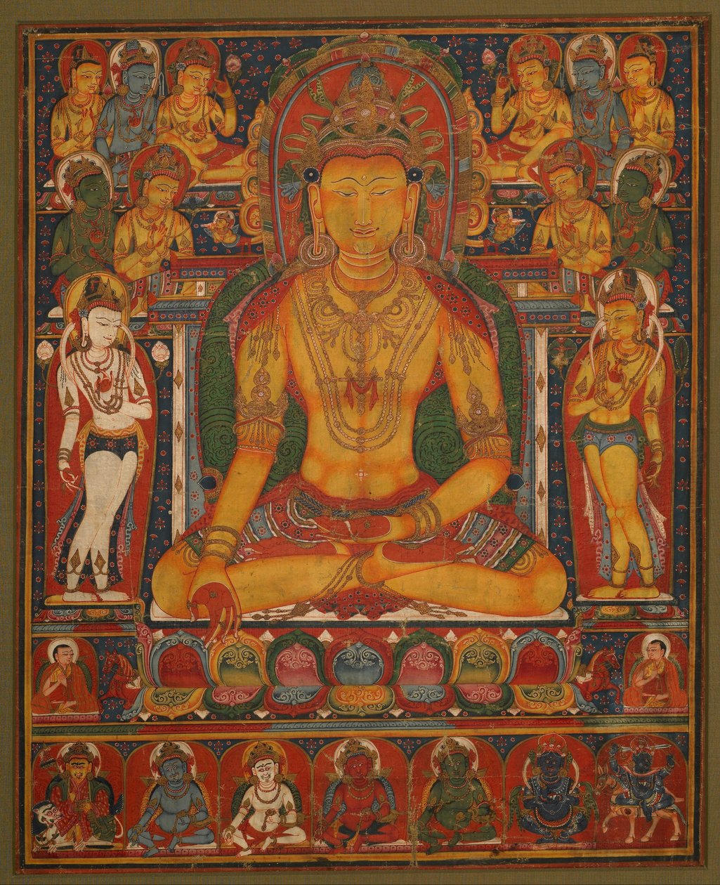Buddha Ratnasambhava med formuesguddommer av Unbekannt Unbekannt