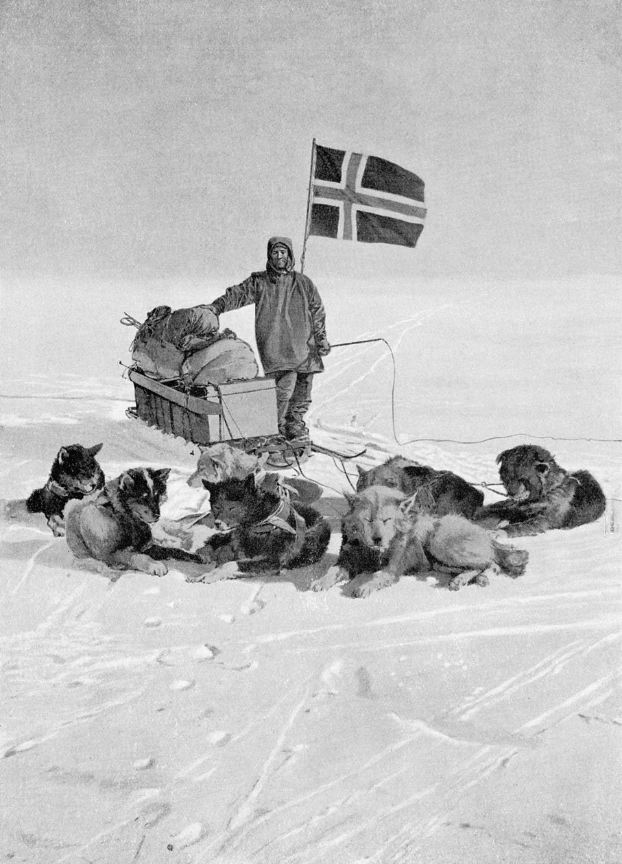 Kaptein Roald Amundsen på Sydpolen, 1912, fra 'Året 1912', publisert London, 1913 av Unbekannt Unbekannt