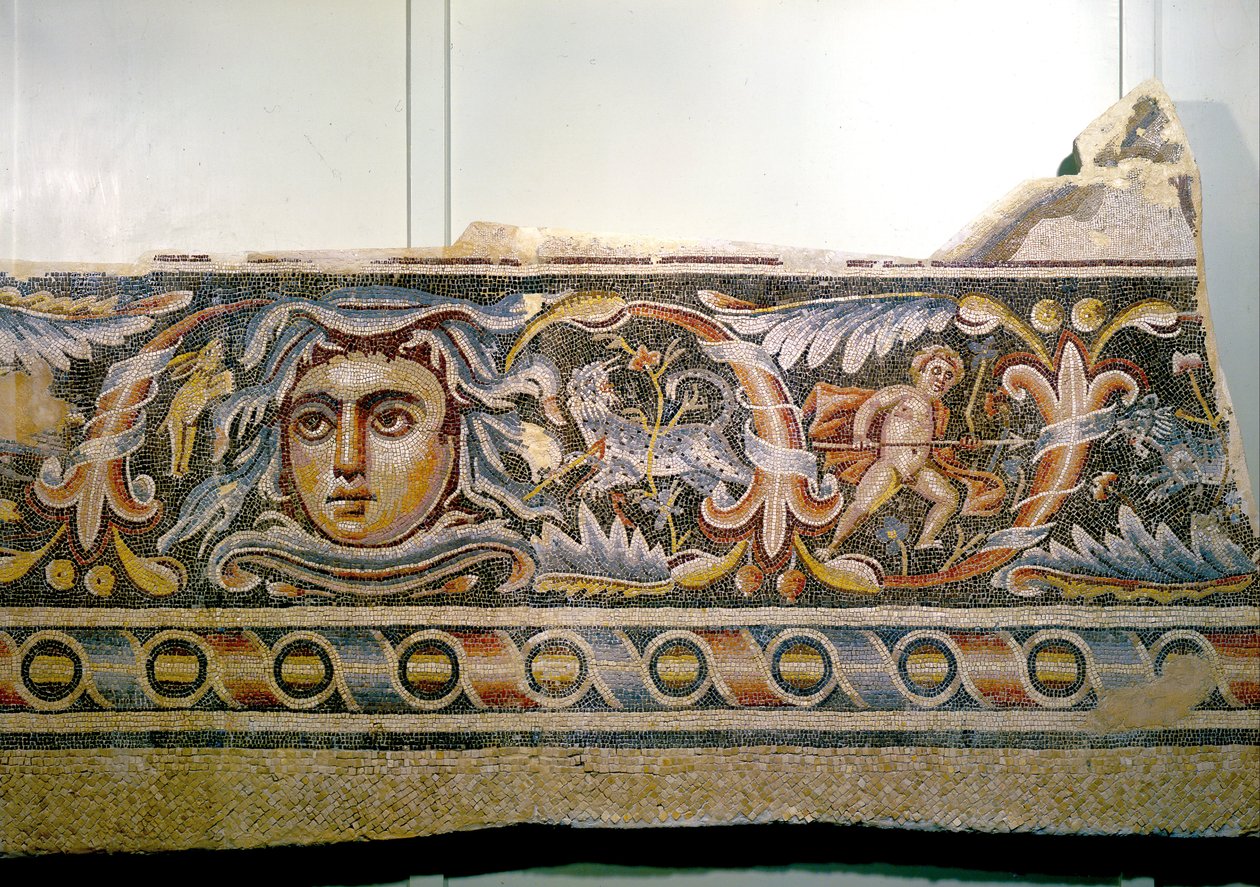 Detalj av et mosaikkgulv fra triclinium (spisestue) i en romersk villa av Unbekannt Unbekannt