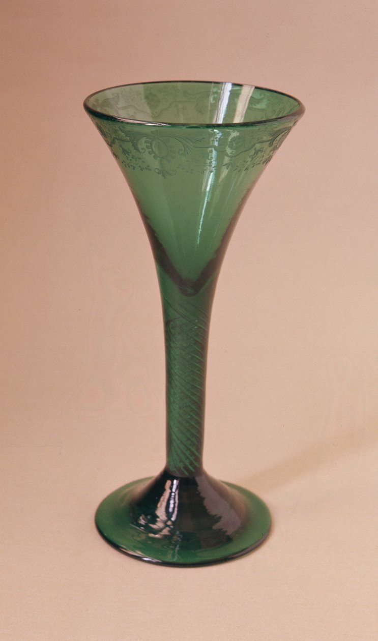 Tegnet trompetvinglass, hjulgravert, ca. 1745-60 av Unbekannt Unbekannt