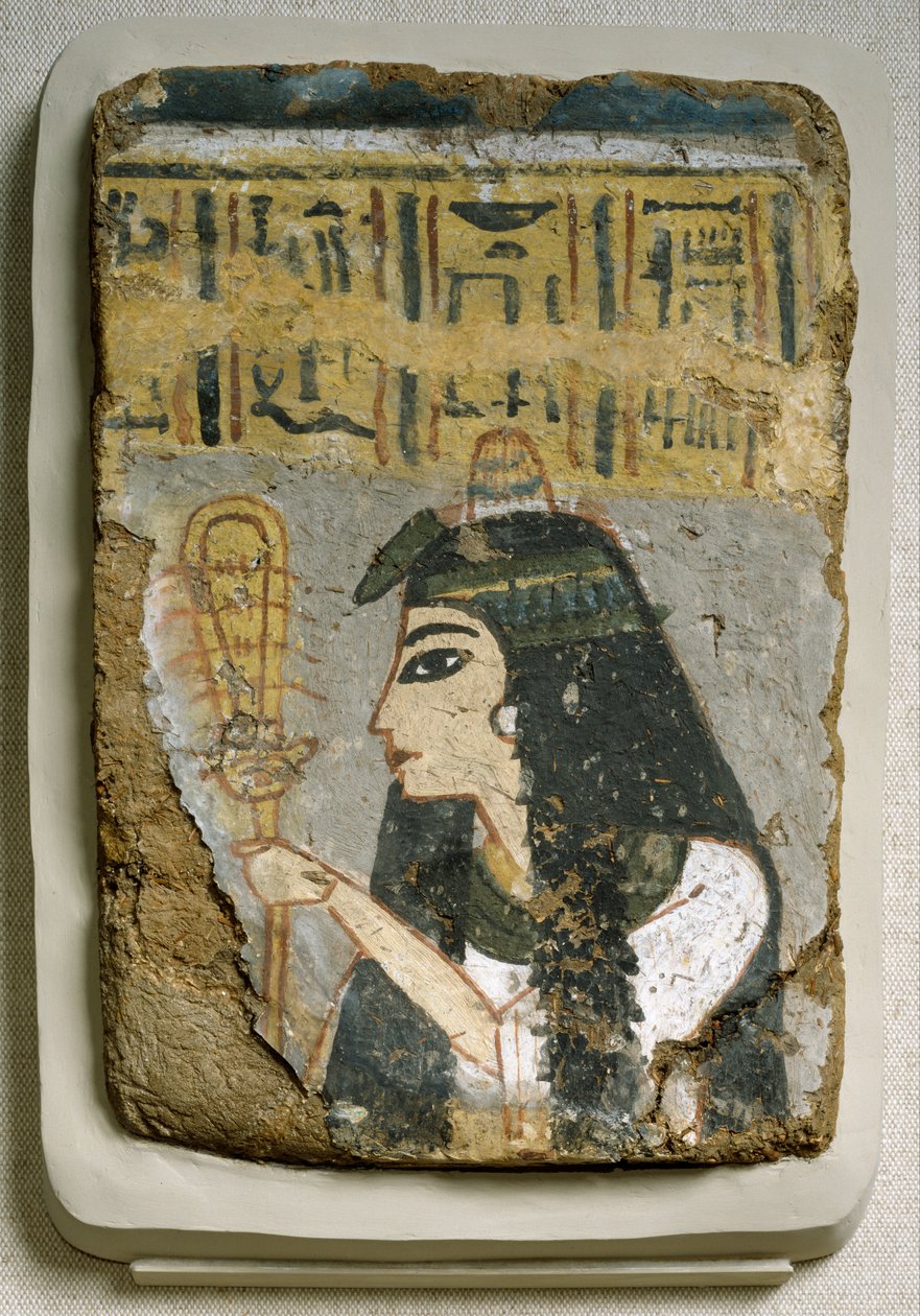 Egyptisk - Veggmaleri - Kvinne som holder et Sistrum av Unbekannt Unbekannt
