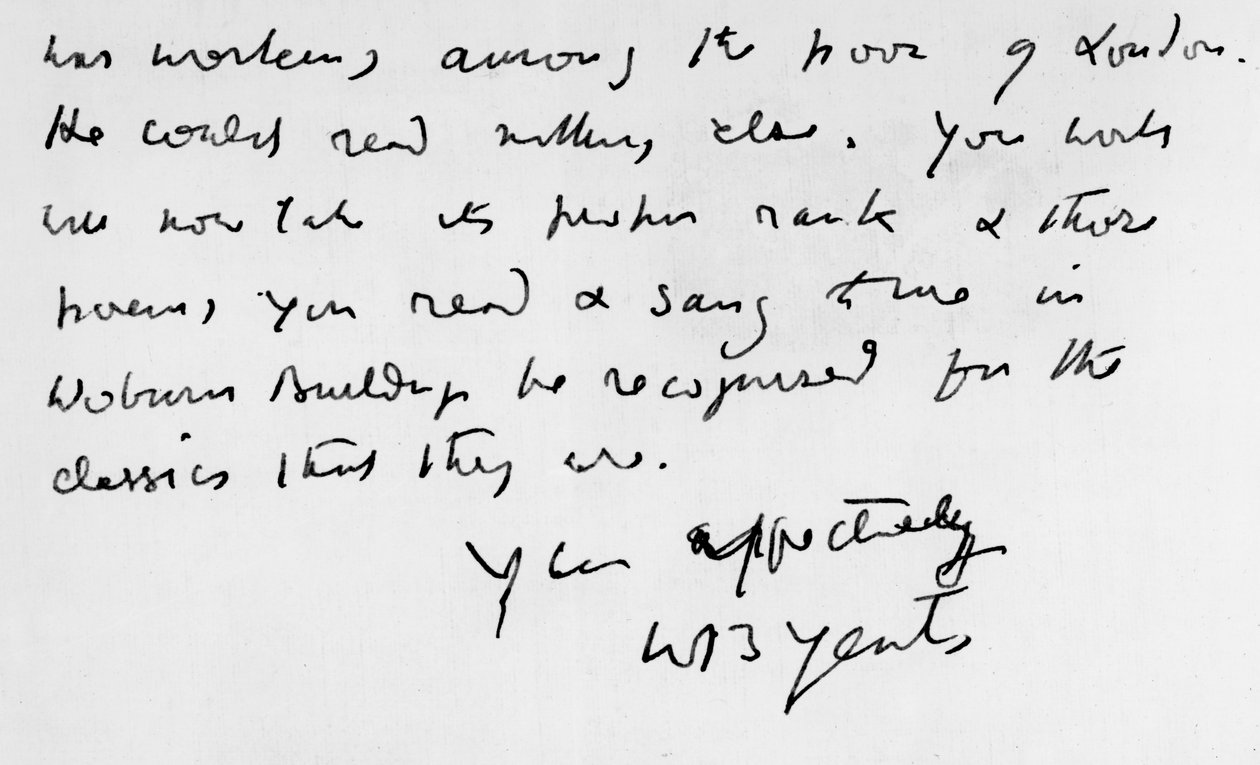 Utdrag fra et brev skrevet av W. B. Yeats (1865-1939) av Unbekannt Unbekannt