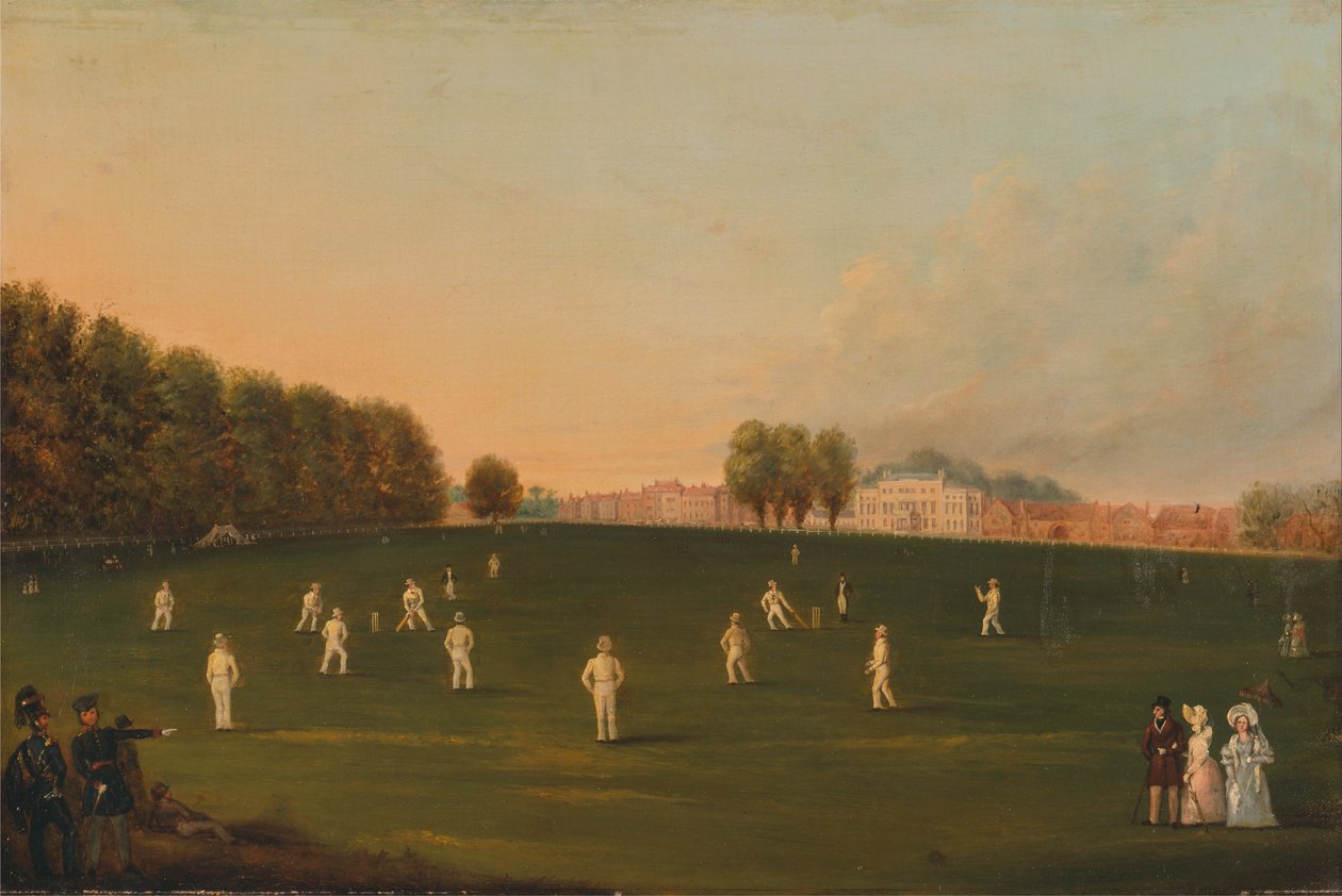 Første Grand Match of Cricket Spilt av medlemmer av Royal Amateur Society på Hampton Court Green, ... av Unbekannt Unbekannt