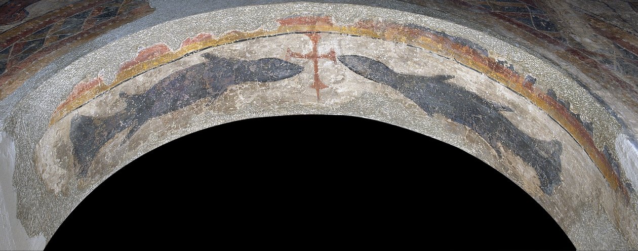 Fisk som flankerer et kors fra Santa Maria de Taüll av Unbekannt Unbekannt