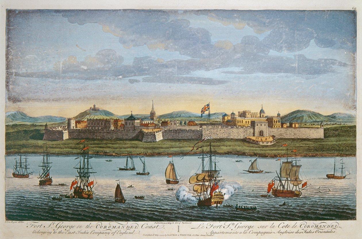 Fort St. George, Coromandel Coast, India. Farget gravering av I Van Ryne, 1794 av Unbekannt Unbekannt