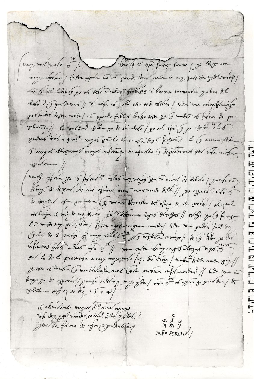 Fragment av brev skrevet av Christopher Columbus (1451-1506) av Unbekannt Unbekannt