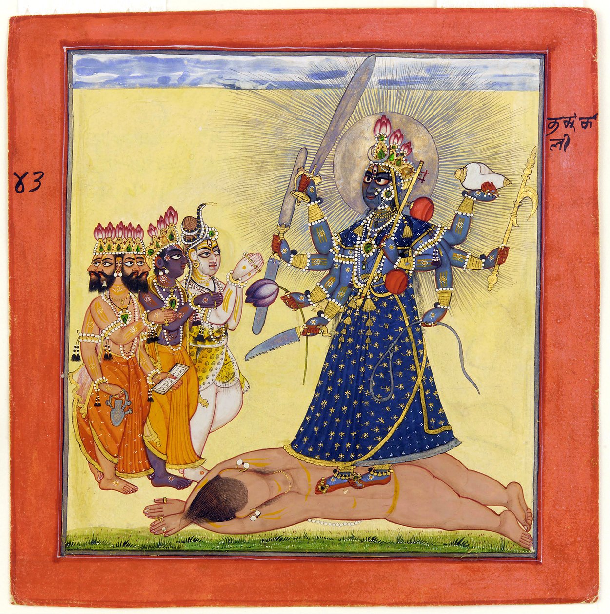 Gudinnen Bhadrakali Tilbedt av gudene- fra en tantrisk Devi-serie av Unbekannt Unbekannt