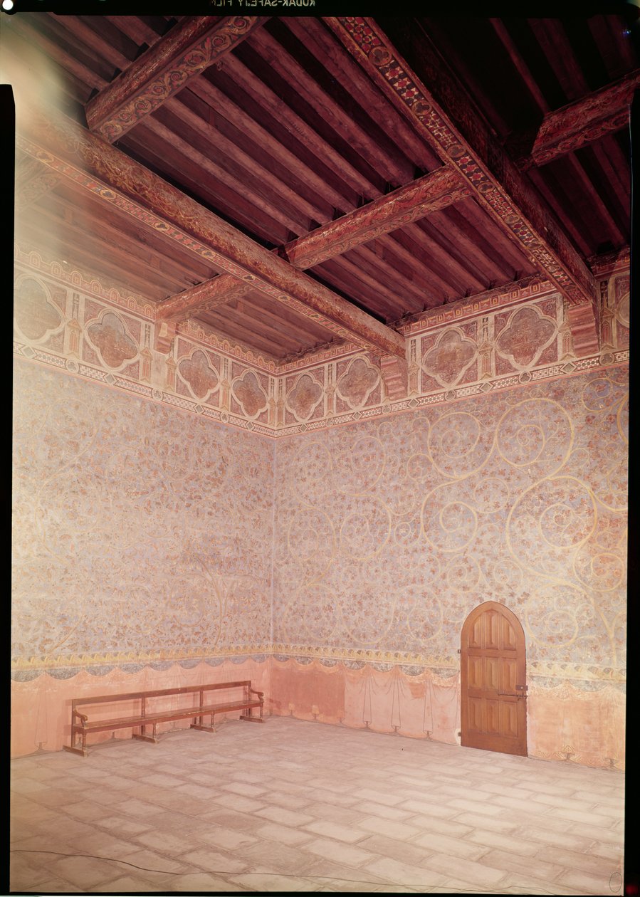 Innvendig visning av pavens soverom dekorert med blått tempera med bladmønster, ca. 1334-62 (bilde) (se også 177822) av Unbekannt Unbekannt