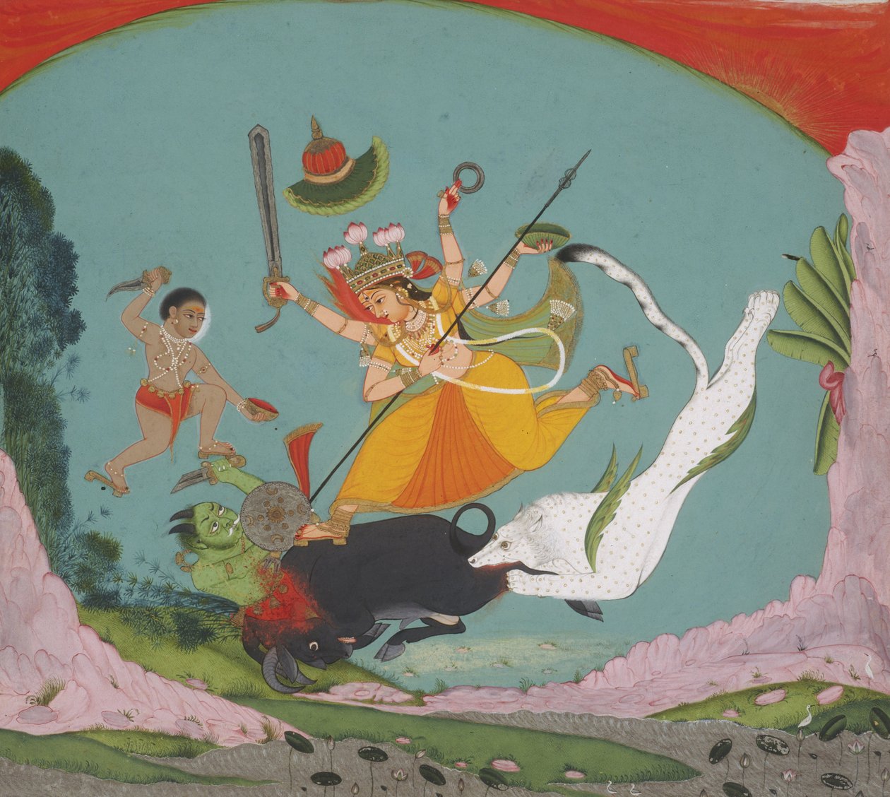 Maker unknown, India - The Great Goddess Durga Slaying the Buffalo Demon (Mahishasuramardini) av Unbekannt Unbekannt
