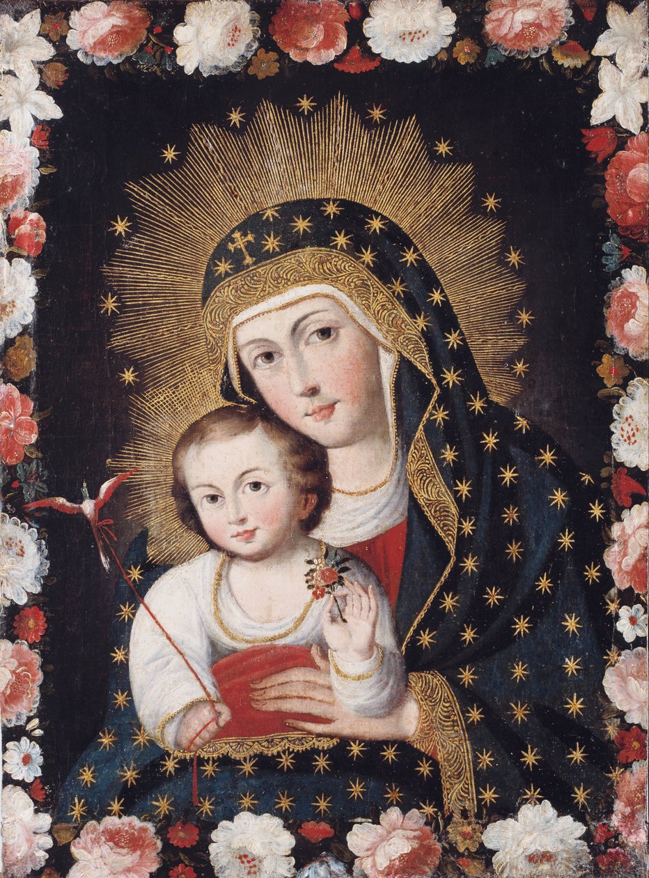 Peru - Madonna og barn med fugl av Unbekannt Unbekannt
