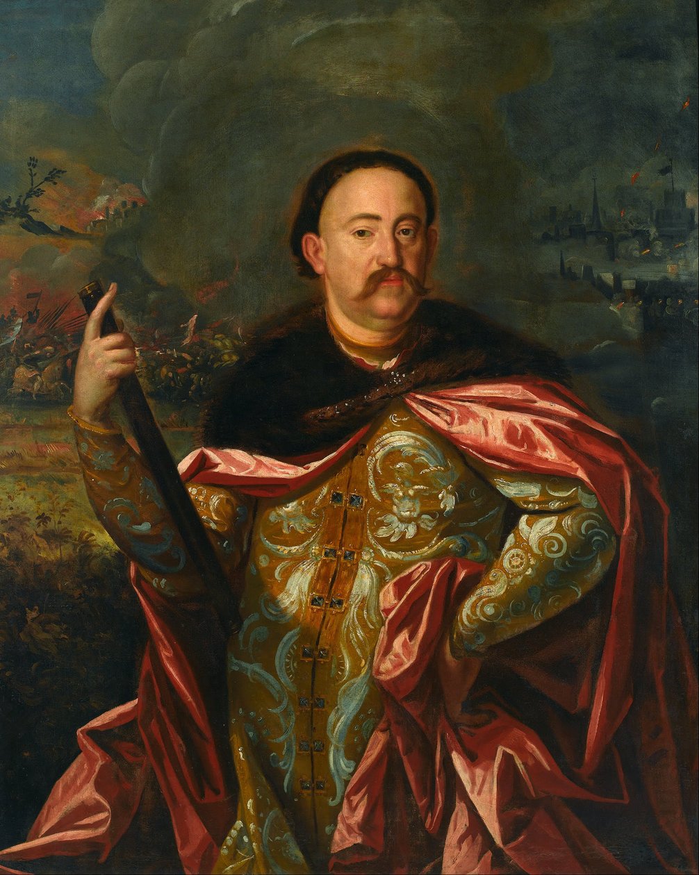Portrett av John III Sobieski med slaget i bakgrunnen av Unbekannt Unbekannt