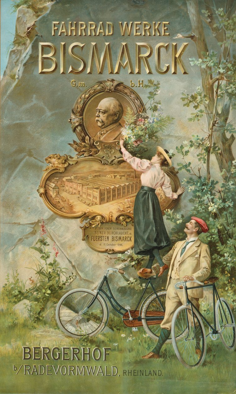 Plakat som reklamerer for Fahrrad Werke Bismarck av Unbekannt Unbekannt