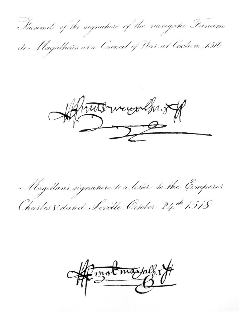 To eksempler på signaturen til Ferdinand Magellan (ca. 1480-1521), fra 1510 og 1518 av Unbekannt Unbekannt