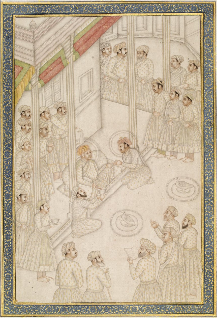 Ukjent indianer - Mughal keiser Akbar Holding Court under hans siste sykdom av Unbekannt Unbekannt