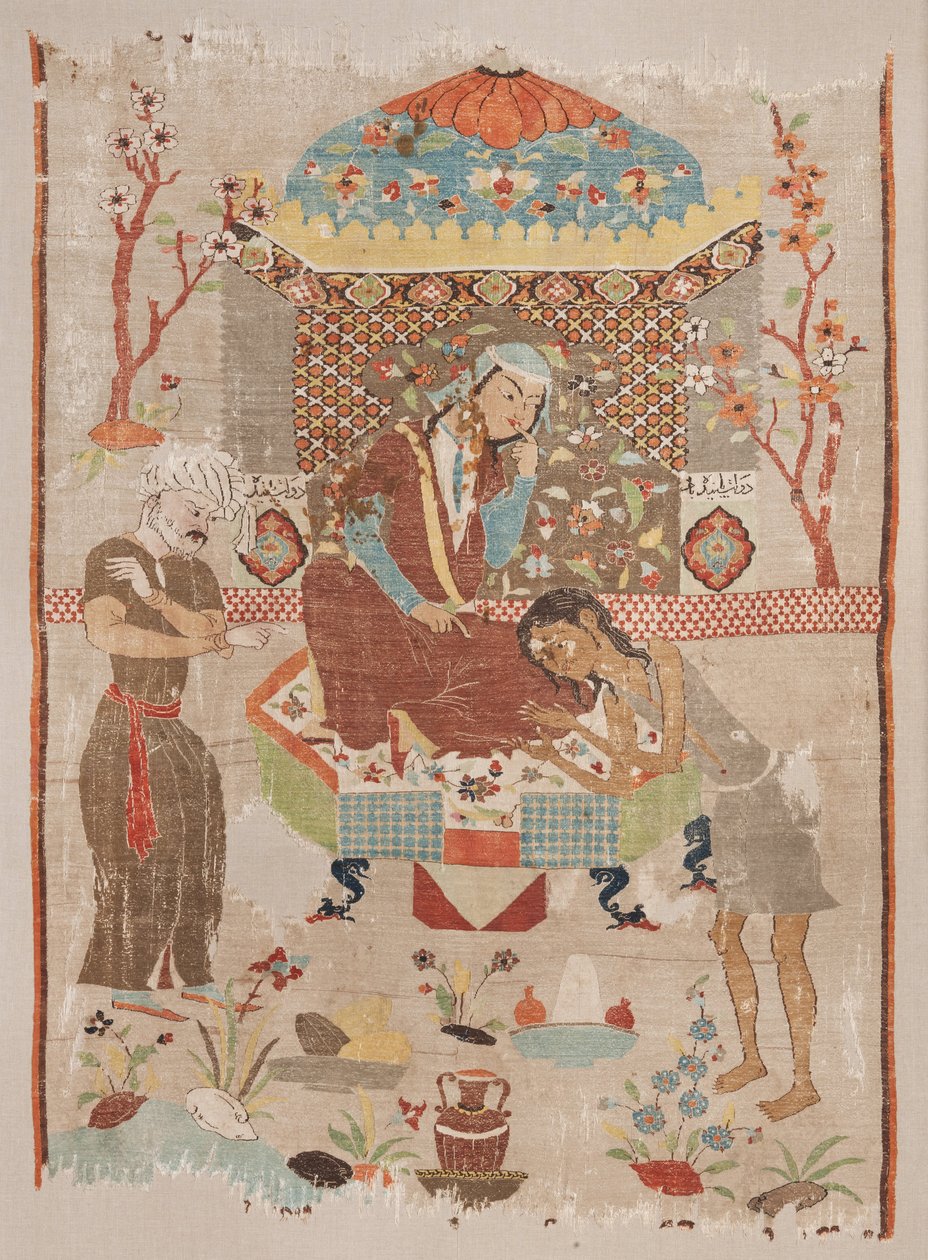 Ukjent, Iran, 1500- eller 1500 -tallet - Silk Tapestry skildrer historien om Leila og Majnun av Unbekannt Unbekannt