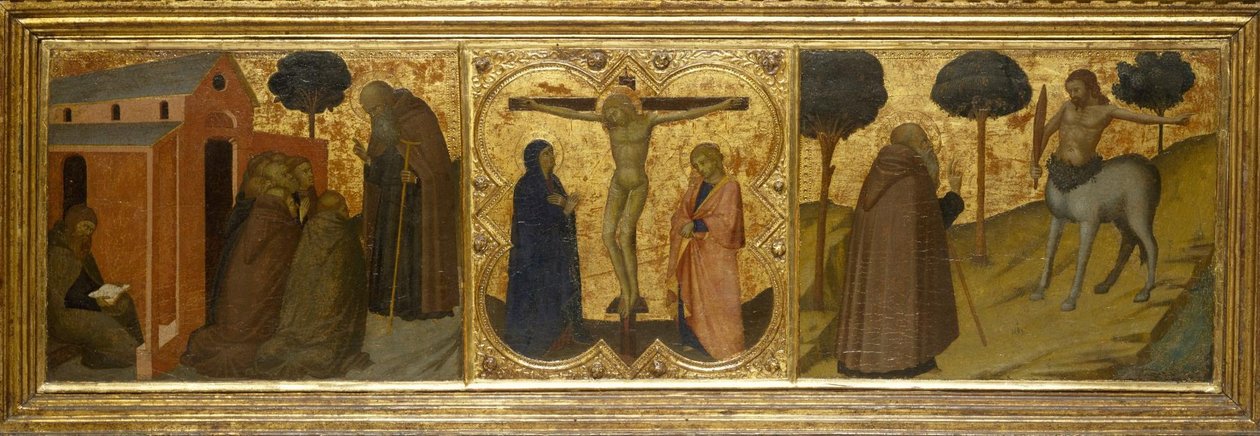 Ukjent italiensk - Saint Anthony Abbot Preaching; Kristus på korset med jomfruen og Johannes; Saint Anthony Abb ... av Unbekannt Unbekannt