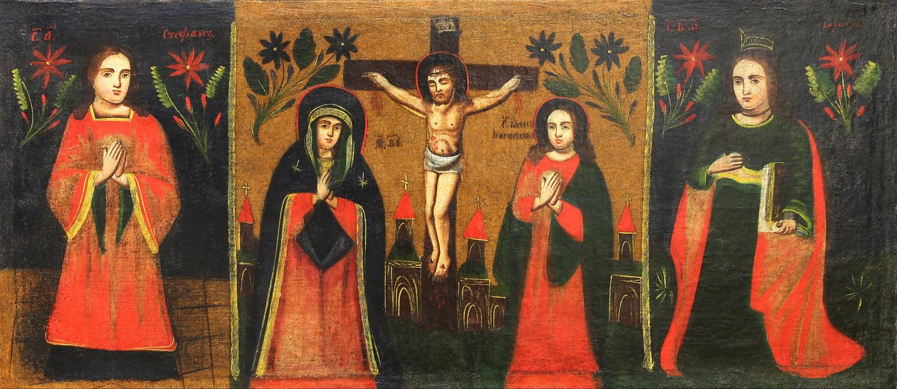 Ukjent maler - Saint Stephan; Krusifiks med den stående jomfru og Johannes den guddommelige; Saint Varvara av Unbekannt Unbekannt