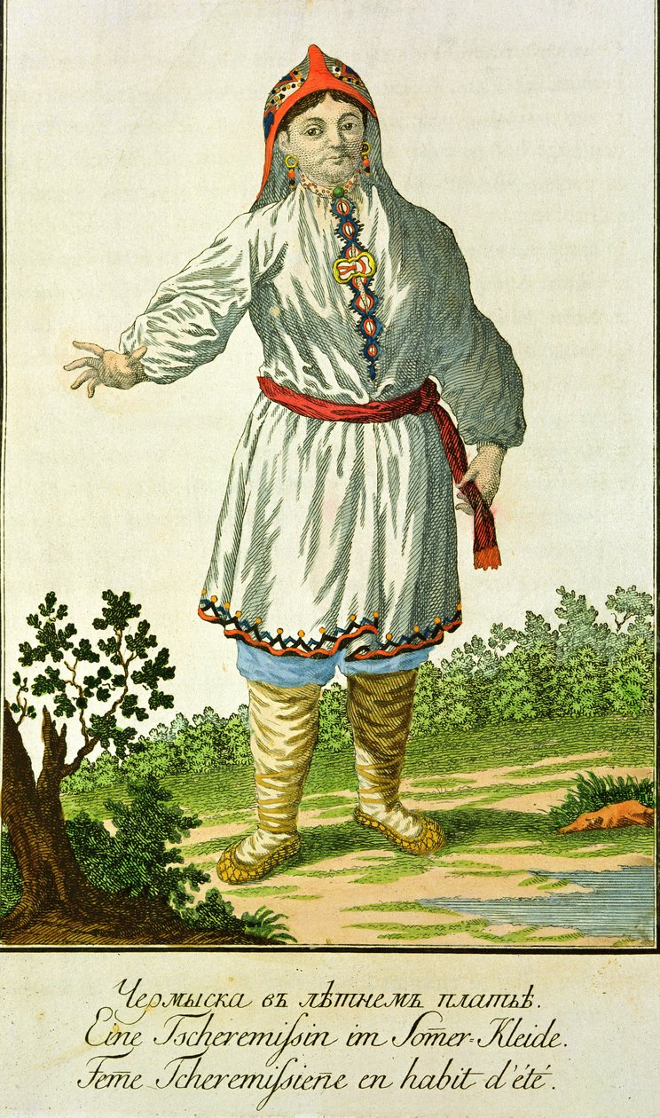 Kvinnebondes sommerdrakt, Cheremes Tribe, russisk, 1700-tallet av Unbekannt Unbekannt