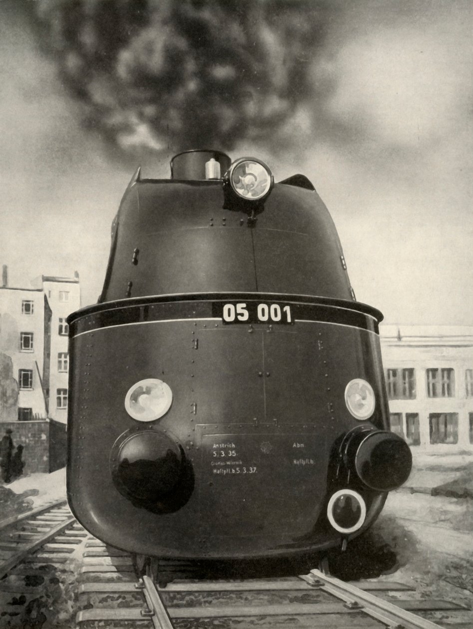 119 Miles per Hour ble oppnådd på en prøvekjøring av dette nye tyske strømlinjeformede lokomotivet, 1935-36. av Unbekannt